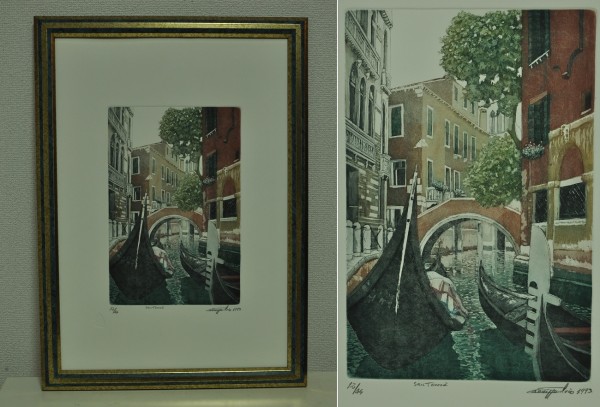 イタリア ベニス エッチング 版画 絵画 風景画 彩色 リトグラフ