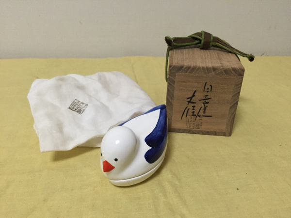 加藤丈佳 作 アヒル香合 木共箱 日吉窯