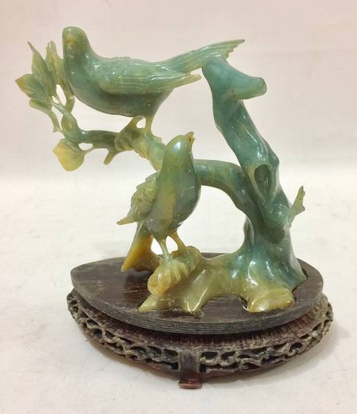 中国】翡翠 ❇透かし彫り香炉❇ 龍 置物 アンティーク 工芸品 （台座