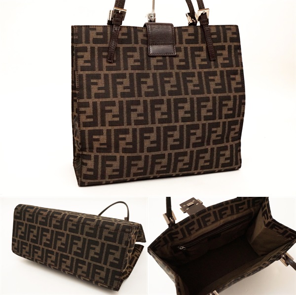 FENDI フェンディ ズッカ柄 トートバッグ ブラウン&frasl;シルバー FENDI