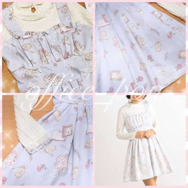 LIZ LISA リズリサ☆ホテル柄重ね着風ワンピース ブルー 秋冬  