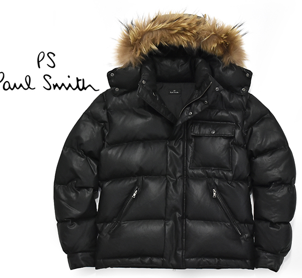 ポールスミス Paul Smith ラクーンファー付 ダウンジャケット/黒