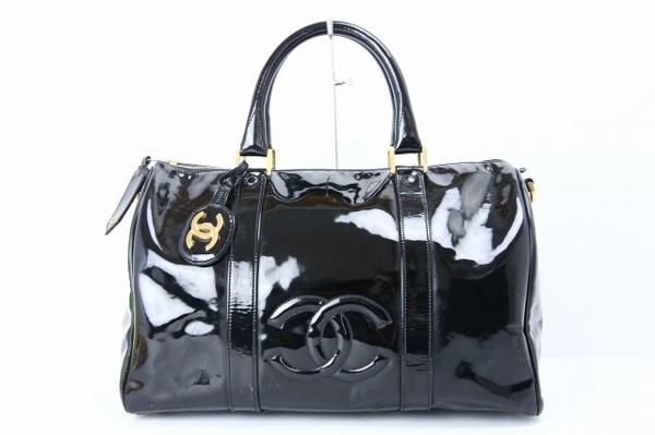 CHANEL エナメル パンチング ハンドバッグ CHANEL シャネル エナメル ココマーク ボストン ハンドバッグ 黒