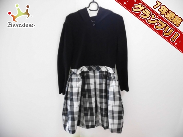 美品Rene ルネ　ロゴ入り　ロールカラー　ストライプ切替ワンピース　サイズ34 ルネ ワンピース 38 レディース 美品 黒×マルチ Rene Rene(ルネ