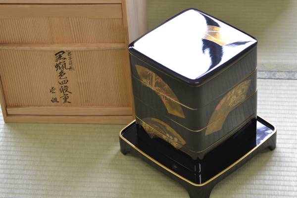 ☆輪島塗 慶塚 作 四君子蒔絵 黒蝋色四段重/未使用品☆