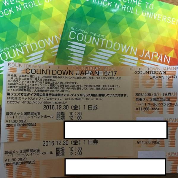 12/30(金) COUNTDOWN JAPAN　30日 1日券 ガイドブック付 1～2枚