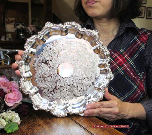 華麗 英アンティーク純銀P. テーブルドリンクティーセットトレイ