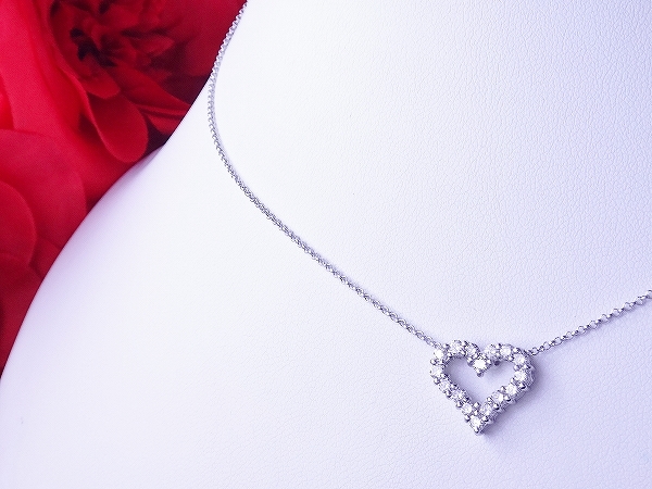 0.5ct/1円本物プラチナオープンハートダイヤネックレス高級