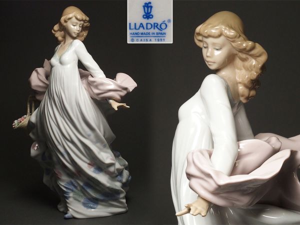 C541. リヤドロ「春の輝き」花籠を持つ女性 フィギュリン 置物