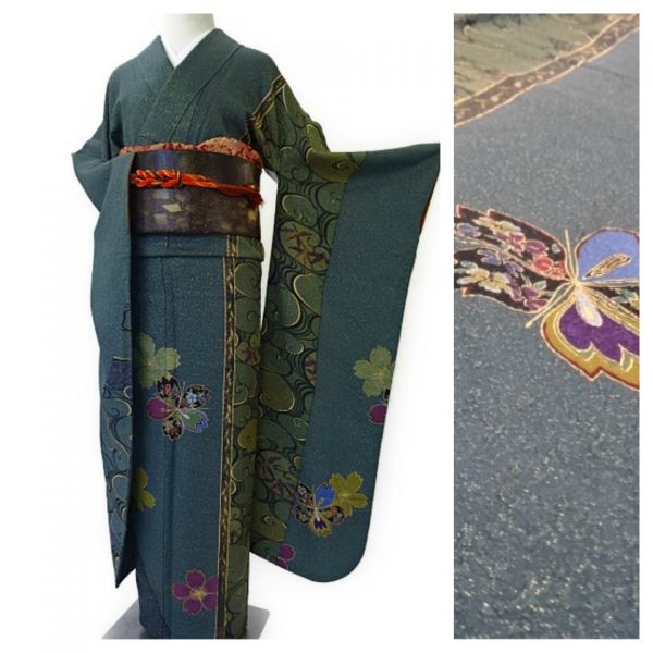 着物の桜 美品 『艶やかな振袖姿に桜舞う』 振袖 m-37