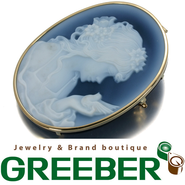 【俺の物屋】メノウカメオ 女性 小鳥 K18YG ブローチ兼ペンダントトップ