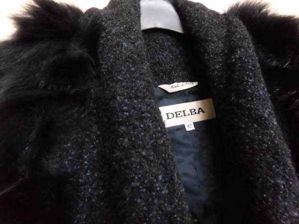 レディース★DELBA　イタリア製　高級感　アルパカ　ブークレコート　紺系　42★ラビットファー/