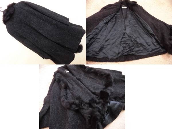 レディース★DELBA　イタリア製　高級感　アルパカ　ブークレコート　紺系　42★ラビットファー/