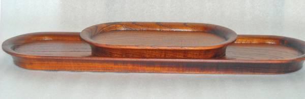 希少材 欅 すり漆 小判形 一文字盆 尺二・対閑盆 煎茶道具