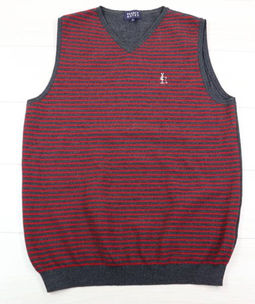 美品★薄手★パーリーゲイツ　ボーダー柄ウールニットベスト　４