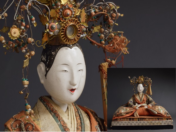 蔵出/江戸期旧家初荷/雛人形享保雛女雛36cm/古裂/F316