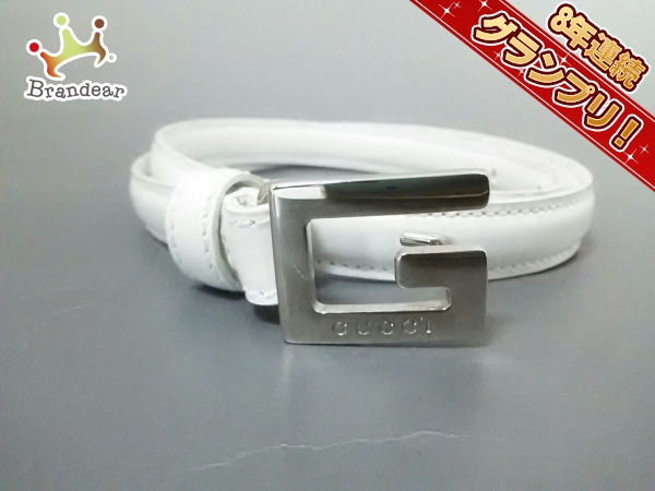グッチ ベルト 65-26 GUCCI（ベルト ・ 美品 白×シルバー レザー×金属 