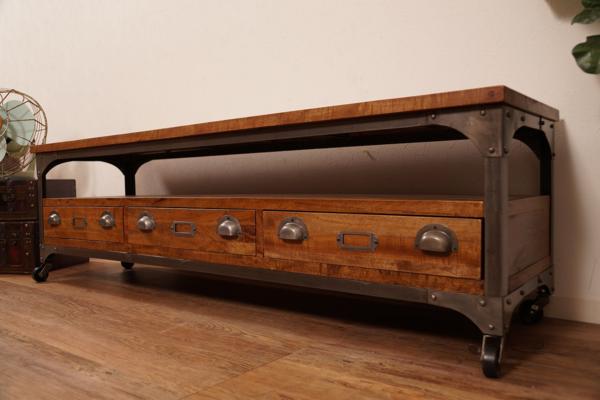 ☆【新品】北欧調 ウッド テレビボード ヴィンテージ風 1円～ C9984