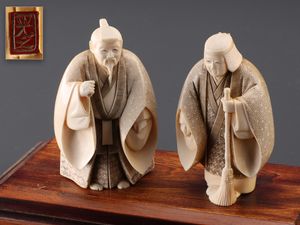 本象牙保証象牙彫刻人物置物旧家蔵出(D595)