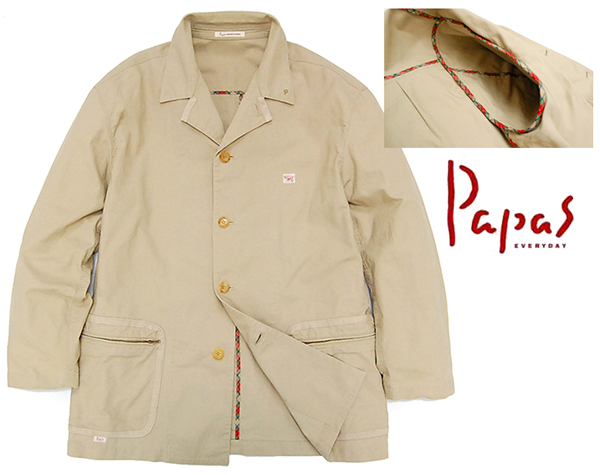 定価￥54，600 美品 パパス Papas 裏チェック柄パイピング コットン カバーオールジャケット/春物