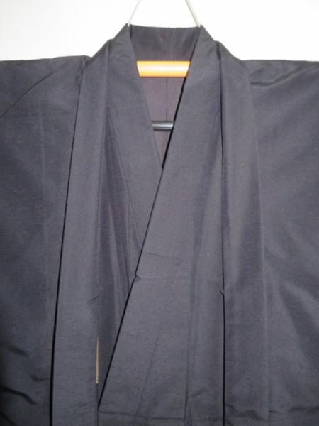 壱1649 本絹西陣お召練織男着物羽織 裄71丈150К濃紺髭の色無地 大物