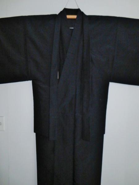 壱1649 本絹西陣お召練織男着物羽織 裄71丈150К濃紺髭の色無地 大物