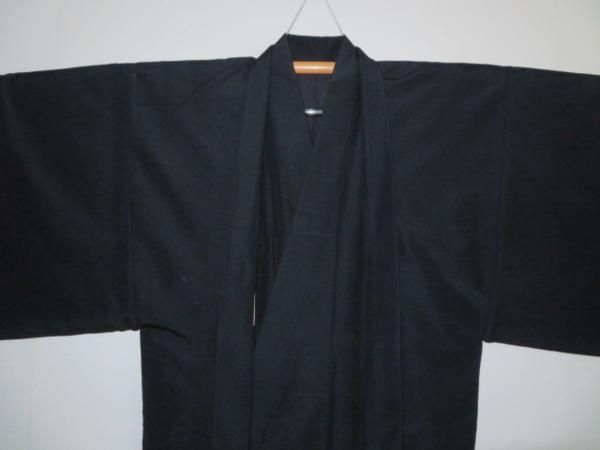壱1649 本絹西陣お召練織男着物羽織 裄71丈150К濃紺髭の色無地 大物