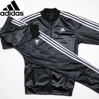 新品◆アディダス 光沢コーティングジャージ ジャージ上下セット L 黒◆adidas