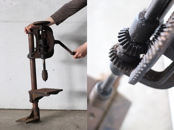 TB526アメリカ製 インダストリアルな歯車◇手回し/ドリル/ギヤー/オブジェ/DIY/ディスプレイ/ヴィンテージ/昭和レトロ/古道具タグボート