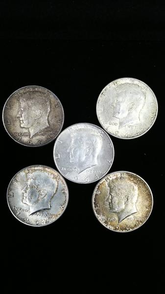 ◇アメリカ 1964年 ケネディ ハーフダラー 銀貨 5枚セット 北アメリカ
