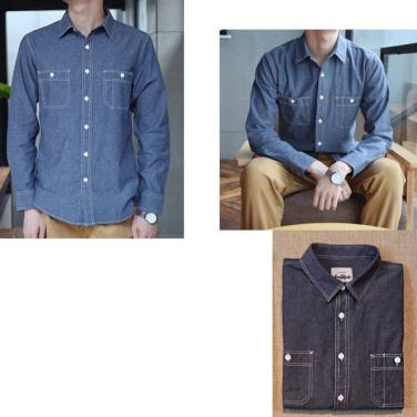 定番！人気！◆シンプル◆シャンブレー◆長袖◆シャツ◆ネイビー2XL