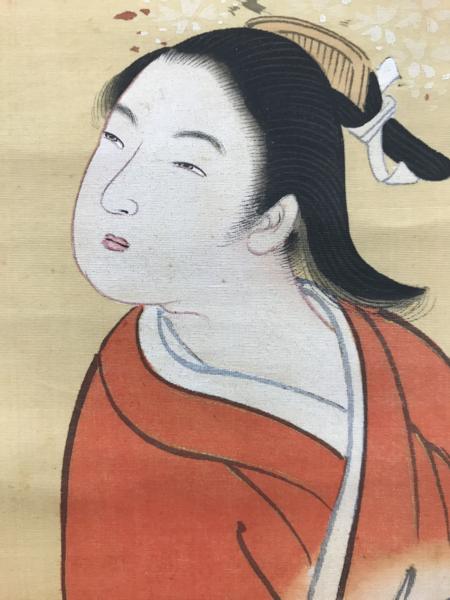 喜多川歌麿 美人画 絹本 肉筆 蒔絵軸 二重箱 / 浮世絵師・狂歌師