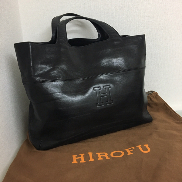 高品質 HIROFU ヒロフ オール レザー 本革 ハンド バッグ ブラック ひ 