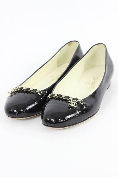 あ*し様 CHANEL パンプス チェーン ココマーク ブラック シャネル CHANEL ココマークチェーンデザインパテントパンプス 36.5