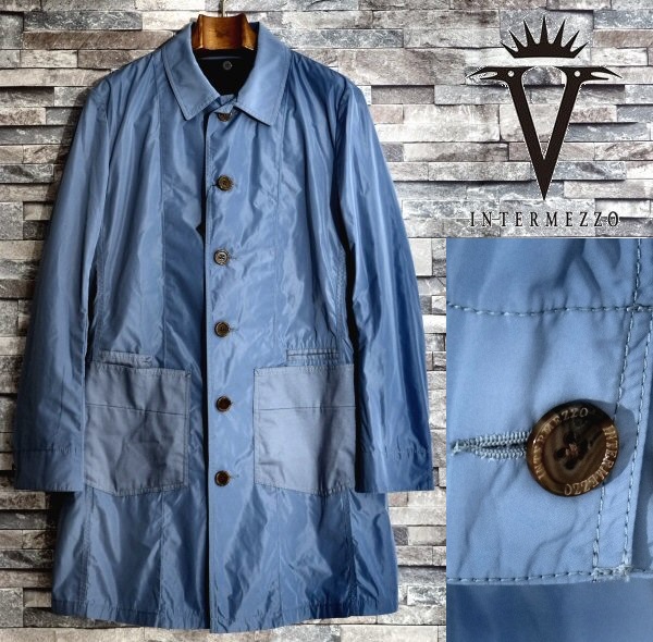 【L-29】新品*インターメッツォ*定価4.1万*春・秋・冬*脱着ライナー付き異素材コンビデザインコート*水色*L