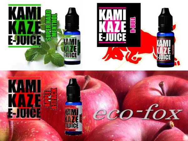 【KAMIKAZE】 E-JUICE カミカゼ 電子タバコリキッド スーパーハードメンソール アップルアタック R-BULL 3本セット 送料無料　
