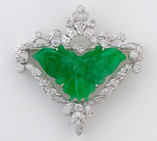翡翠宝石 蝶 ジェイダイト(翡翠) ダイヤモンド 計0.86ct 18金ホワイト 