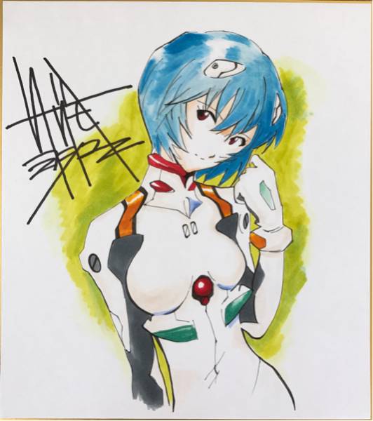 新世紀エヴァンゲリオン 綾波レイ サイン入り手描き色紙 新世紀エヴァンゲリヲン 貞本義行 直筆サイン 色紙 綾波レイ(サイン