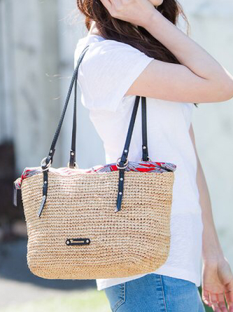 完売 トプカピ ラフィアカラーハンドル プリント生地コンビトートバッグ 黒 かごバッグ TOPKAPI treasure 定価17820円