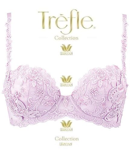 特価ワコールTrefleトレフル/上品豪華カサブランカローズアップリケ最高級レース薔薇刺繍ブラジャーE70/ライトパープルピンクBBF480PU