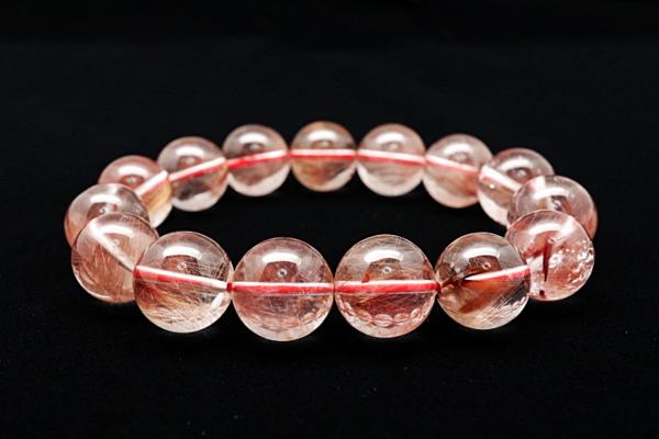 高級美針12A 恋愛成就や子宝のお守り レッドルチル 赤針水晶 ブレスレット 15.5mm【Z750