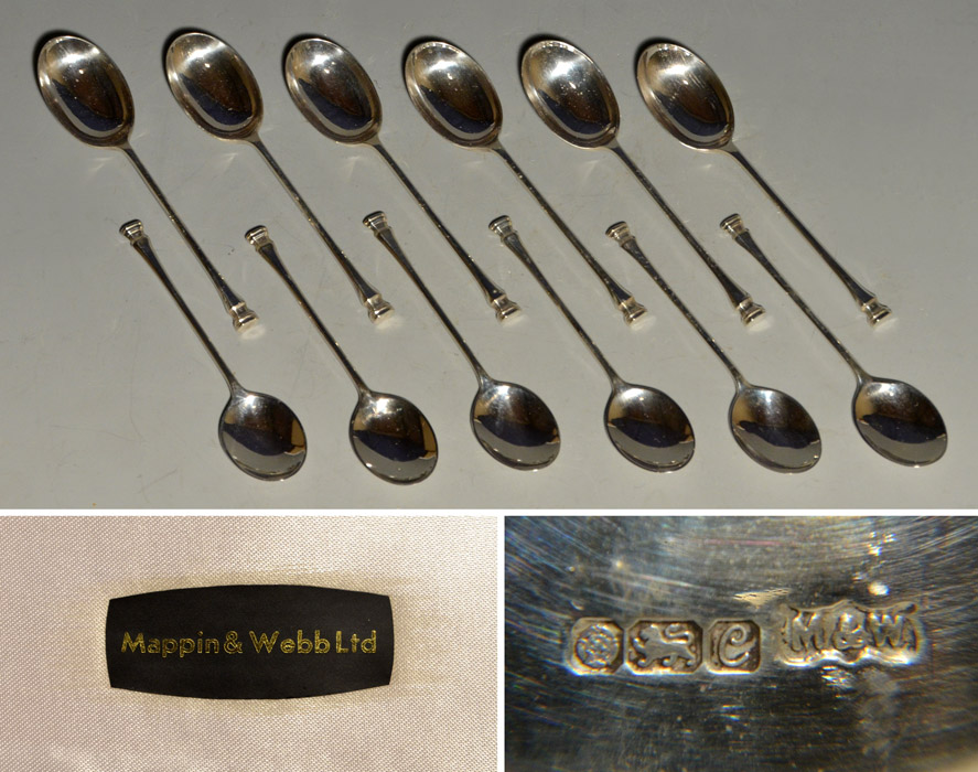 マッピン　銀製スプーン１２本セット　MAPPIN ＆ WEBB 1977年「QUEEN ANNE」コーヒースプーン６ デミタススプーン６ 元箱付 美品 b1967