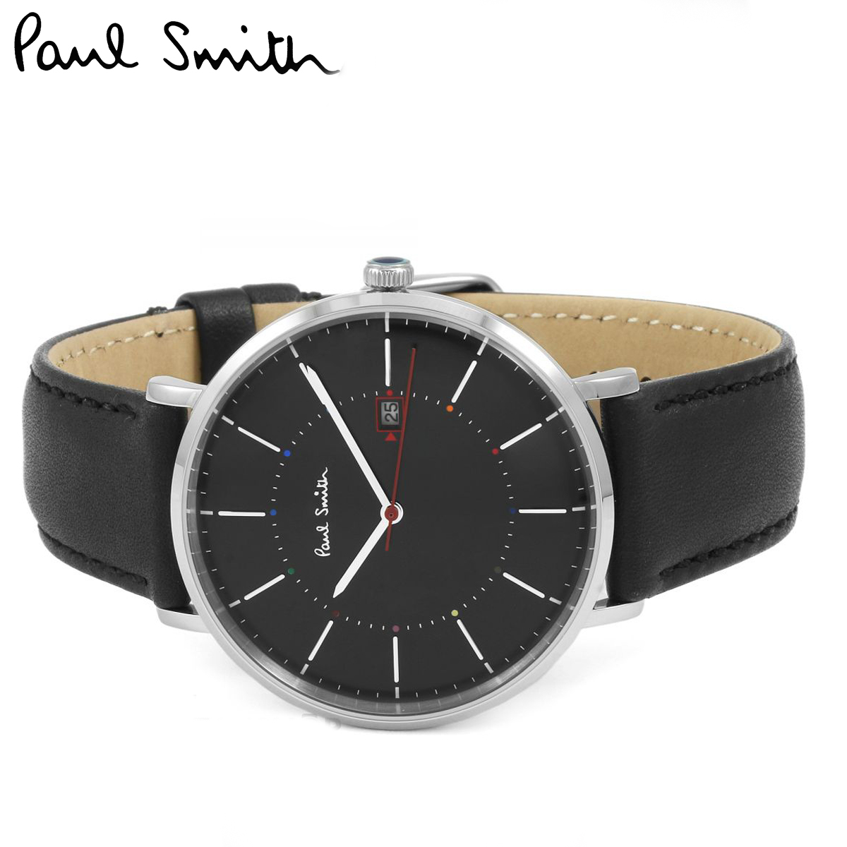 新品正規ポールスミス[PAUL SMITH 腕時計]トラックTRACKメンズ高級/トレンド/ブランド/シンプル/イギリス/レザーベルト/革アンティーク黒