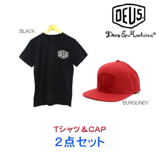 ♂2点セット♂【DEUS EX MACHINA】【デウス】メンズ 半袖 Tシャツ＆キャップ CAP 野球帽♂2set 黒♂DEset-Cbg+T002b-Sサイズ