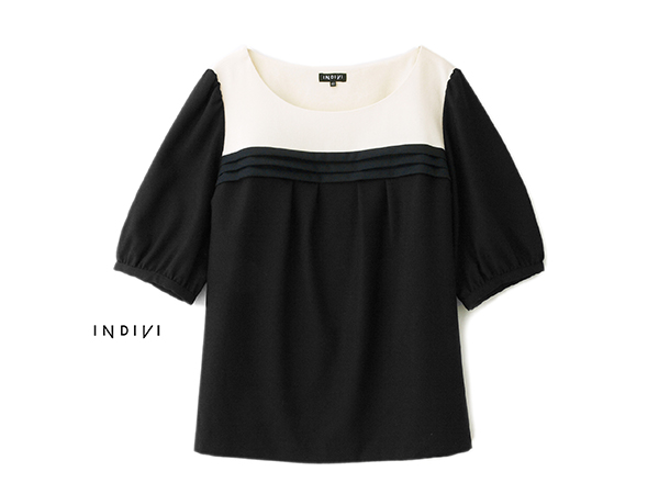 美品★INDIVIインディヴィ★42size/13号★デザインブラウスD144