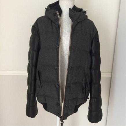 DUVETICA 袖レザーダウン グレー×ブラック メンズ 52 ディベティカ ダウンコート ダウンジャケット