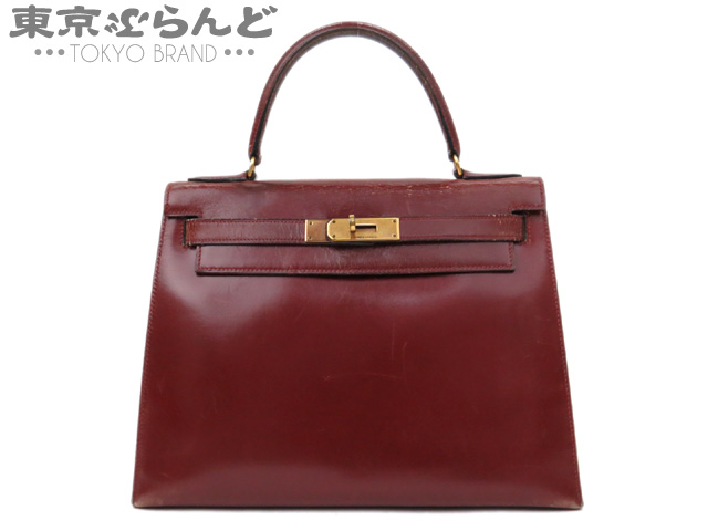 101244894★エルメス HERMES ケリー28 バッグ ハンドバッグ ボックスカーフ ルージュアッシュ ◯U刻印 ゴールド金具