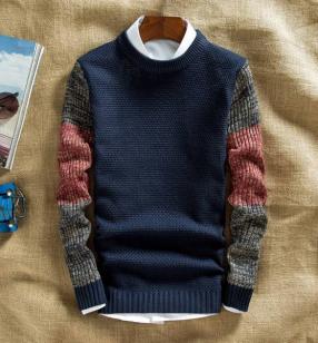 メンズ スリム ニットウェア 美品 切り替えセーター M89-3 M