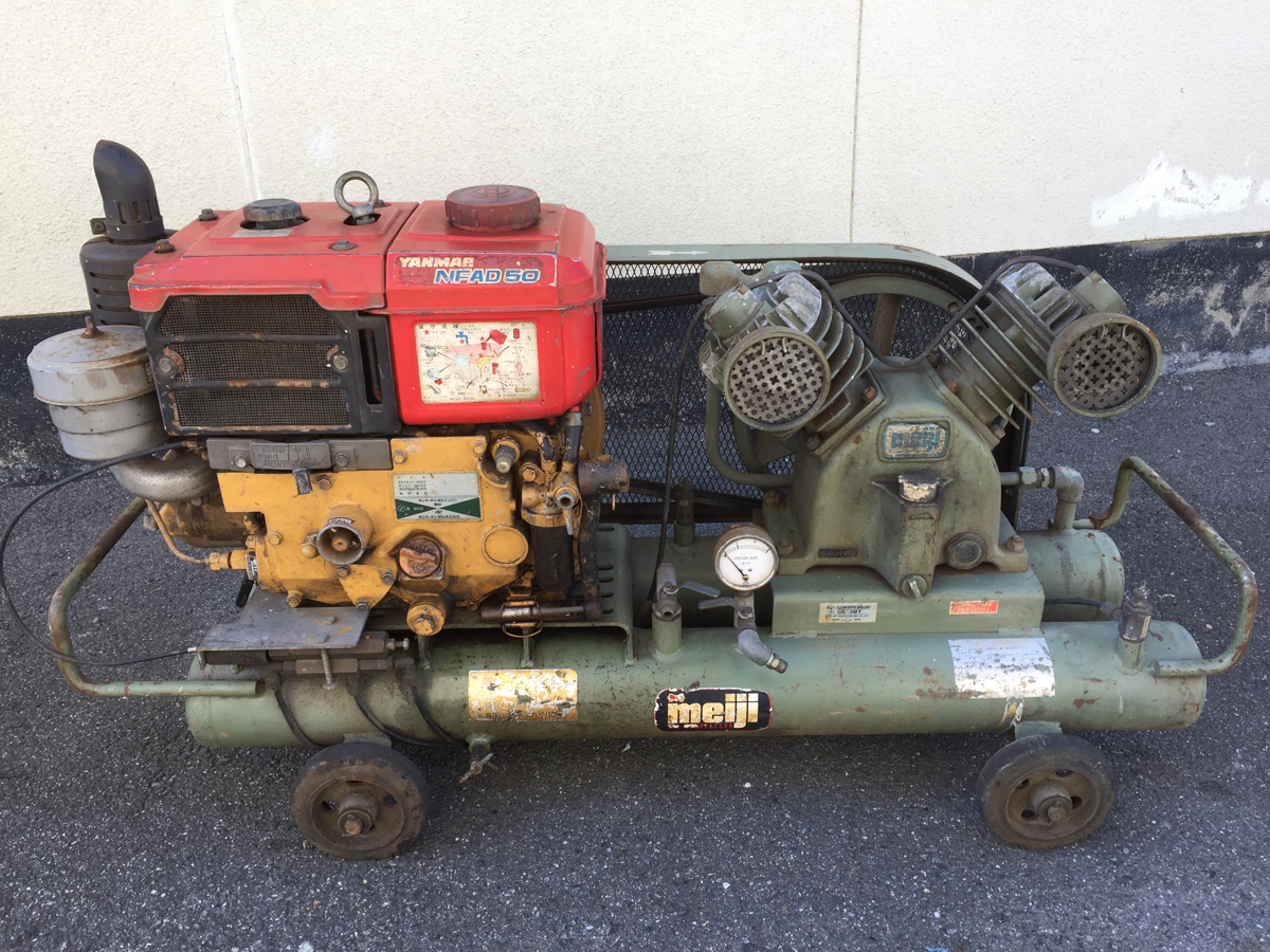 meiji メイジ エアーコンプレッサー GE-3BY/ヤンマーディーゼルNFAD50 ☆作動品☆
