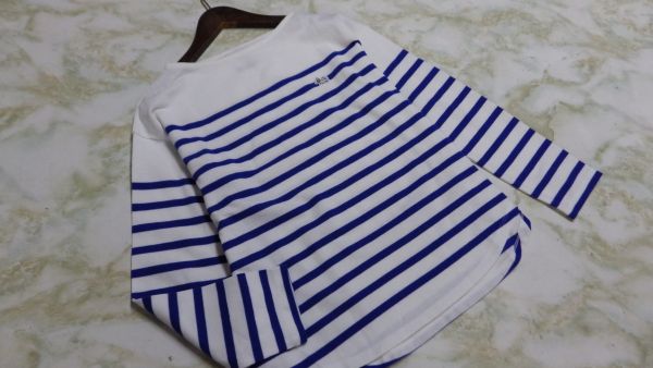 q5103/日本製OLD ENGLAND オールドイングランド ボーダー 長袖 トップス カットソー シャツ 36 ホワイト×ブルー